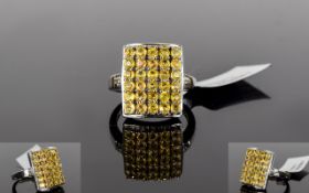 A Solid Silver Cluster Ring Set with Yellow Sapphires. Fully Hallmarked. Over 30 Sapphires. .