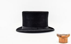 Top Hat In Fitted Leather Hat Box, Both Unmarked,