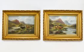 A Pair Of Original Late 19th Century Scottish Oil On Canvas Landscapes Each depicting a serene Loch