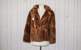 Musquash Coat Vintage hooded fur coat in light golden chestnut chevron pattern musquash.