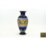 Doulton Lambeth Fine Quality Tall Vase with Tube lined and Applied Decoration. c.1890-1900.