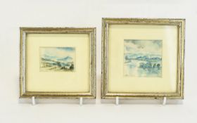 A Pair Of Framed Original Miniature Watercolour Artworks On Vellum By Allen Freer b.