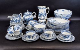 Wood and Sons Blue and White Yuan Pottery Part Dinner Set comprising 10 dinner plates,