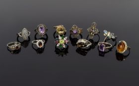A Good Collection of Sterling Silver Stone Set Dress Rings.