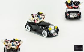 Disney Schmid Hand Painted Mickey Mouse & Mini Mouse Musical Ceramic Car.
