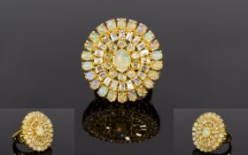 Ethiopian Opal and White Topaz Halo Ring,