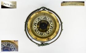 Ships Brass Compass mounted in gimbals, the dial inscribed Lilley & Reynolds LD, London, E.C.