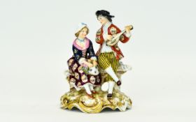 Samson Fine Hand Painted Porcelain Figure Group of a Young Courting Couple In 18th Century Dress,