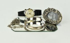 A Collection Of Silver Items And A Vintage Gents Watch A small and varied collection of silver