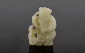 Antique Period Chinese White Jade Boy Pendant of Fine Quality. From a Private Collection. Size - 2.