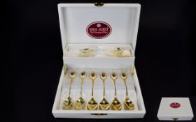 Boxed Set Of Royal Albert Old Country Roses Teaspoons With Knife And Jam Spoon