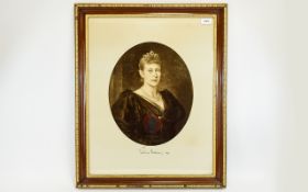 Antique Framed Print Portrait Of Victoria Battenburg 1892 Oval portrait in sepia tones housed in