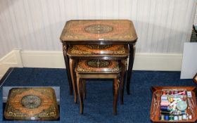 Nest Of Three Italian Tables, Gloss Lacquered Inlaid Tops, Cabriole Legs, Height 24 Inches,