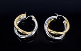 A Fine Pair of Nice Quality 9ct Gold Two Tone Ladies Twist Hoop Earrings.