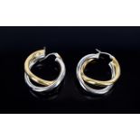 A Fine Pair of Nice Quality 9ct Gold Two Tone Ladies Twist Hoop Earrings.