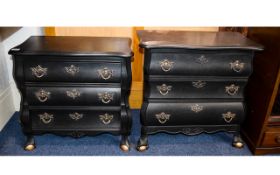 Two French Style Ebonised Bedside Cabinets with 3 storage drawers. In the Empire Style.