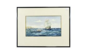 R Ormerod Framed Watercolour, Seascape, Galleon Of The Coast.