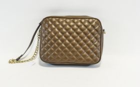 Jaeger Taupe Quilted Leather Handbag with Cross-Body Strap.