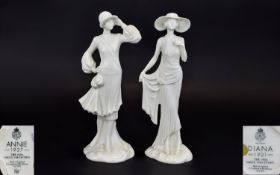 Royal Worcester 1920's Vogue Collection Porcelain Figures ( 2 ) Comprises 1/ Diana 1921, Date 1991.