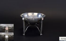 Arts & Crafts Fine Quality Silver Bowl, Supported on 4 Stylish Legs with Cabouchon Cut Rose Quartz,