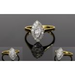 Antique Ladies 18ct Gold and Platinum Set Diamond Ring, Set with Over 18 Diamonds of Good Colour.