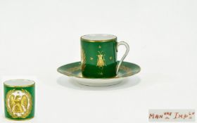 French First Empire Period 1804 - 1815 Period Green Coffee Cup and Saucer with The Gold Painted