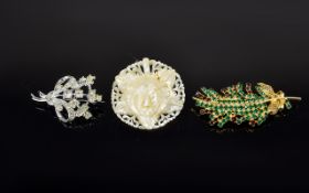 Two Paste Set Brooches Together With A Mother Of Pearl Brooch