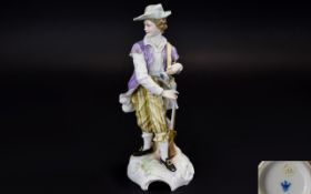 Karl Ens Fine Hand Painted Early 20th Century Porcelain Figurine of a Young Hunter with Rifle and