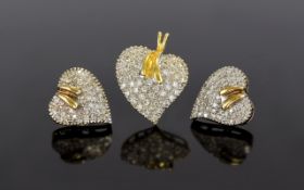 Ladies 18ct Yellow Gold Diamond Set - Heart Shaped Pendant Drop. Size 1 Inch High.