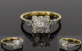 Antique 18ct Gold and Platinum Set Diamond Cluster Ring,