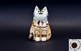 Joan De Bethel Rye Studio Art Pottery Handpainted Ceramic Cat Figure Whimsical cat with hand