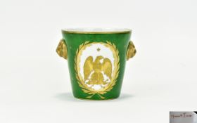 French First Empire 1804 - 1815 Period Pot In Green and Painted Gold with Twin Gold Lions Mask