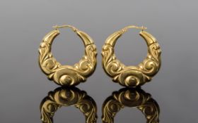 Ladies - Ornate and Attractive Pair of 9ct Gold Hoop Earrings.