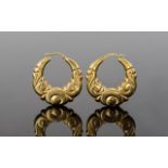 Ladies - Ornate and Attractive Pair of 9ct Gold Hoop Earrings.