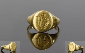 Gents 9ct Gold Signed Ring. Not Marked - Rubbed. Tests Gold. 5.1 grams.