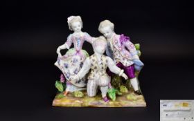 Unter Weiss Bach Hand Painted Porcelain Early Figure Group ( 3 ) Children Playing Blind-Mans Bluff