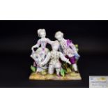 Unter Weiss Bach Hand Painted Porcelain Early Figure Group ( 3 ) Children Playing Blind-Mans Bluff