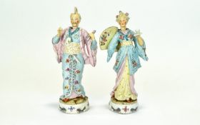 A Very Finely Decorated Pair of Hand Painted 19th Century Chinese Style Porcelain Nodding Figures,