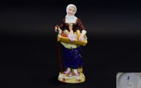 Sitzendorf 19th Century - Nice Quality Hand Painted Porcelain Figure of Young Woman with Staff