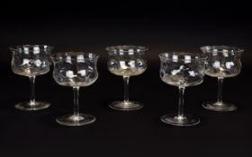 Set of Five Dimpled Sundae Glasses with swirled glass bowls