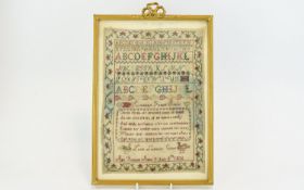 19th Century Cross Stitch Sampler Dated 1836 A rectangular sampler in red,