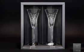 Waterford Crystal - The Millennium Collection Fine Cut Crystal Pair of Toasting Flutes ' Health '