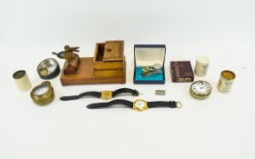 Mixed Lot Comprising Pocket Watch Movements, Ronson Lighter, Two Wristwatches,