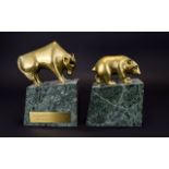 Wall Street Bull And Bear Brass Figures Two brass figures in the form of the bull and the bear,