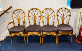 A Set of 4 x Bamboo Conservatory Type Chairs with Upholstered Seats.