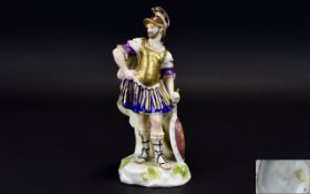 Samson Late 19th Century Hand Painted Porcelain Figure of a Greek Soldier with Shield and Sword,