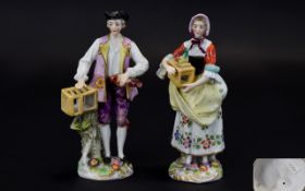 Volkstedt Very Fine Hand Painted Late 19th Century Pair of Porcelain Figure of a Male and Female