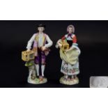 Volkstedt Very Fine Hand Painted Late 19th Century Pair of Porcelain Figure of a Male and Female