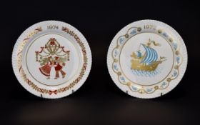 Spode 2 x Christmas Plates 1972 & 1974. In Original Boxes.