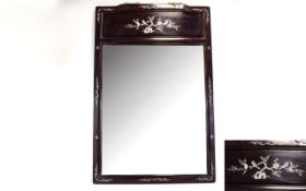 Oriental Lacquered Mirror With Mother Of Pearl Inlay